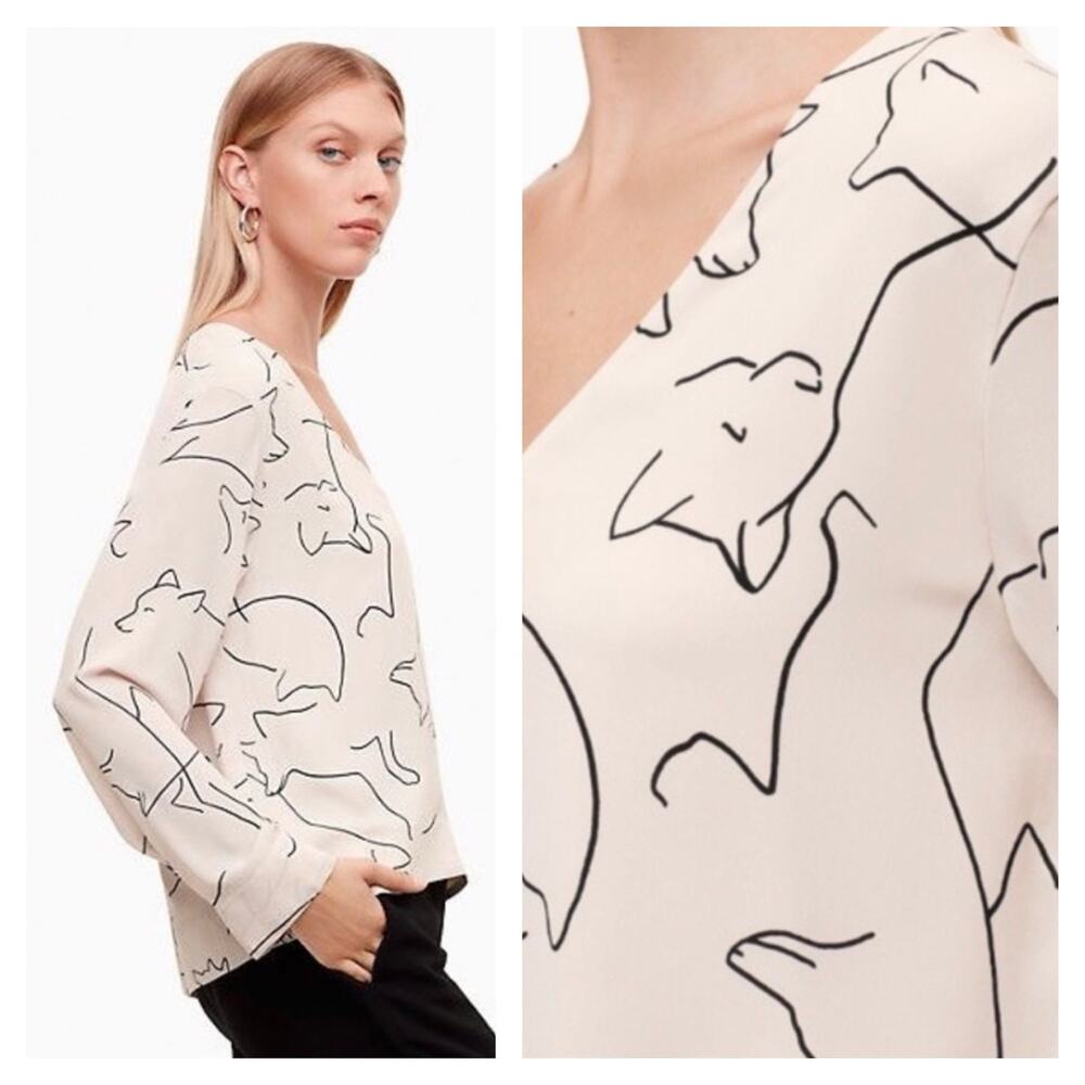 Aritzia Babaton Burnham Fox Print Top Small Ivory Bone White Avant Garde
